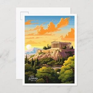 Athens Greece Art Vintage Travel Illustration Postcard