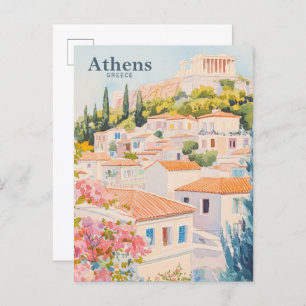 Athens Greece Gouache Paint Illustration Travel Postcard