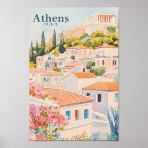 Athens Greece Gouache Paint Illustration Travel Poster