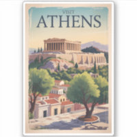 Athens Greece Illustration Travel Art Vintage