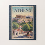 Athens Greece Illustration Travel Art Vintage Jigsaw Puzzle<br><div class="desc">Athens retro vector travel design. The city is still dominated by 5th-century BC landmarks,  including the Acropolis,  a hilltop citadel topped with ancient buildings like the colonnaded Parthenon temple.</div>