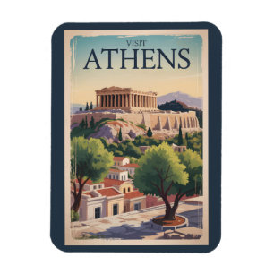 Athens Greece Illustration Travel Art Vintage Magnet