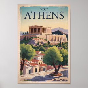 Athens Greece Illustration Travel Art Vintage Poster