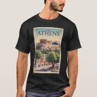 Athens Greece Illustration Travel Art Vintage