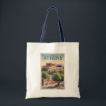 Athens Greece Illustration Travel Art Vintage Tote Bag<br><div class="desc">Athens retro vector travel design. The city is still dominated by 5th-century BC landmarks,  including the Acropolis,  a hilltop citadel topped with ancient buildings like the colonnaded Parthenon temple.</div>