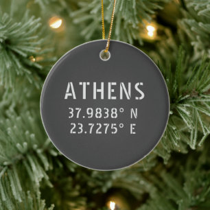 Athens Greece Latitude Longitude Ceramic Ornament