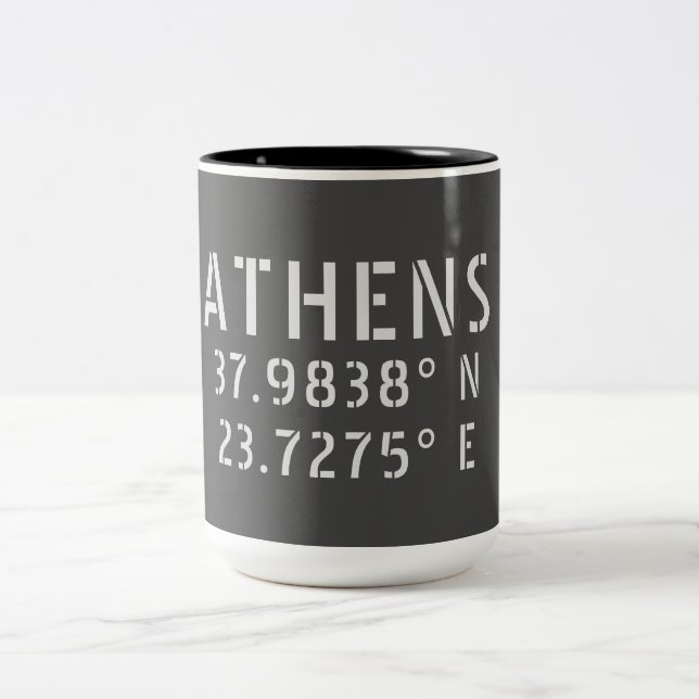 Athens Greece Latitude Longitude Two-Tone Coffee Mug (Center)