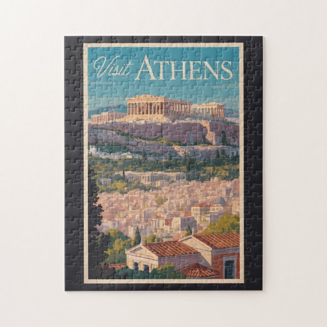 Athens Greece Parthenon Travel Art Vintage Jigsaw Puzzle (Vertical)