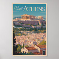 Athens Greece Parthenon Travel Art Vintage
