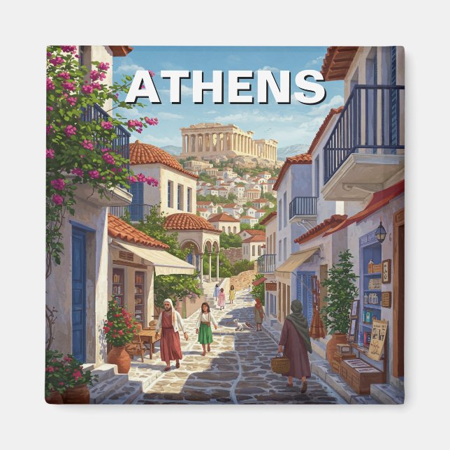 Athens Greece Plaka Travel Magnet (Front)