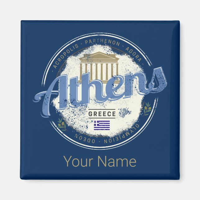 Athens Greece Retro Acropolis Vintage Souvenir Magnet (Front)