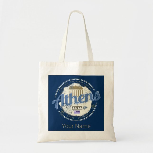 Athens Greece Retro Acropolis Vintage Souvenir Tote Bag (Front)