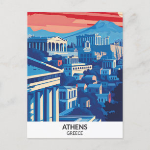 Athens Greece Retro Artwork Travel Postcard