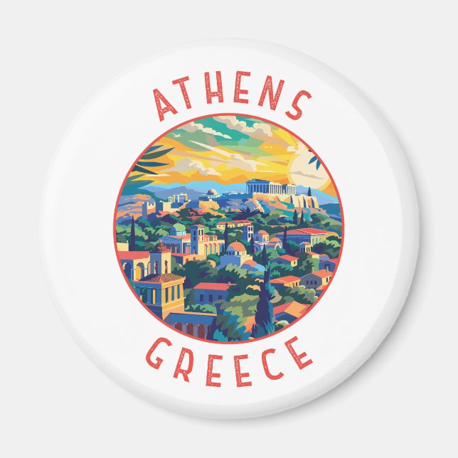 Athens Greece Retro Distressed Circle Magnet (Front)