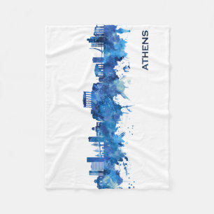 Athens Greece Skyline Blue Fleece Blanket
