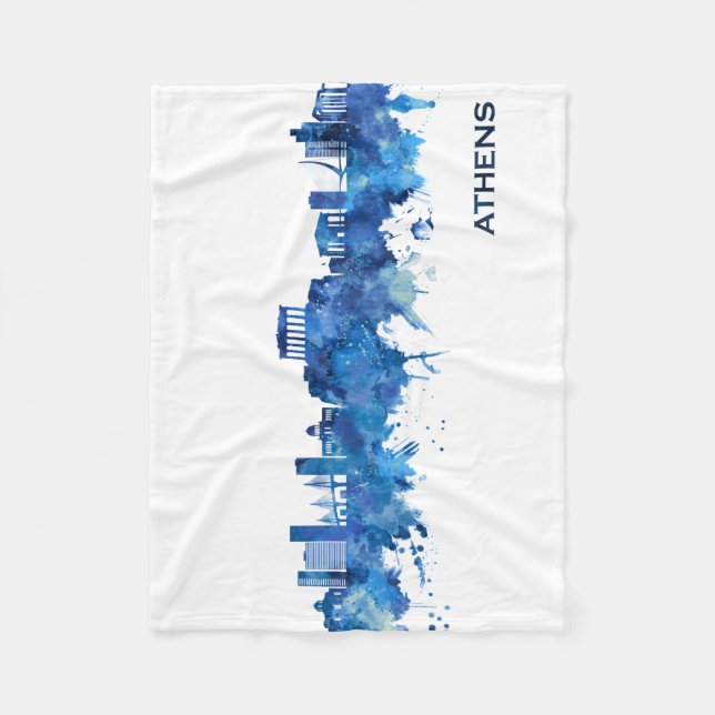 Athens Greece Skyline Blue Fleece Blanket (Front)
