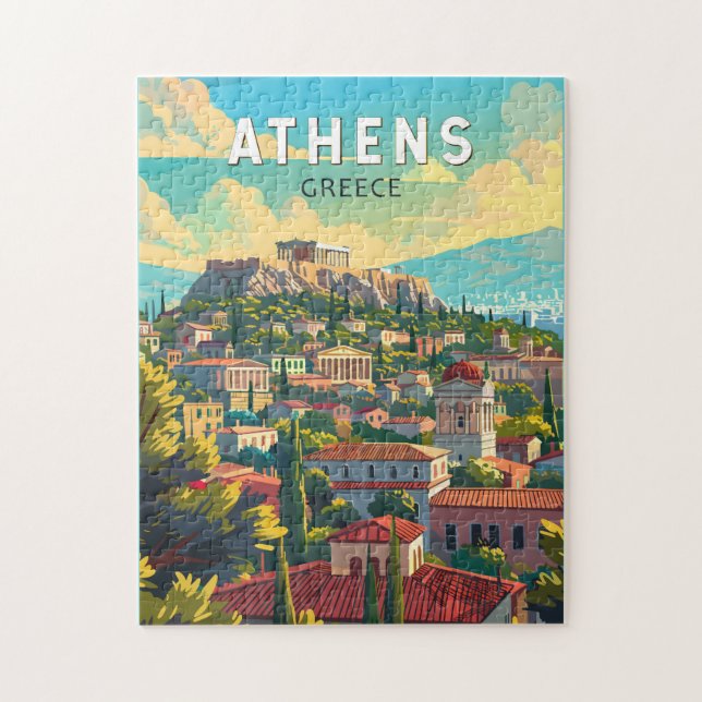 Athens Greece Travel Art Vintage Jigsaw Puzzle (Vertical)