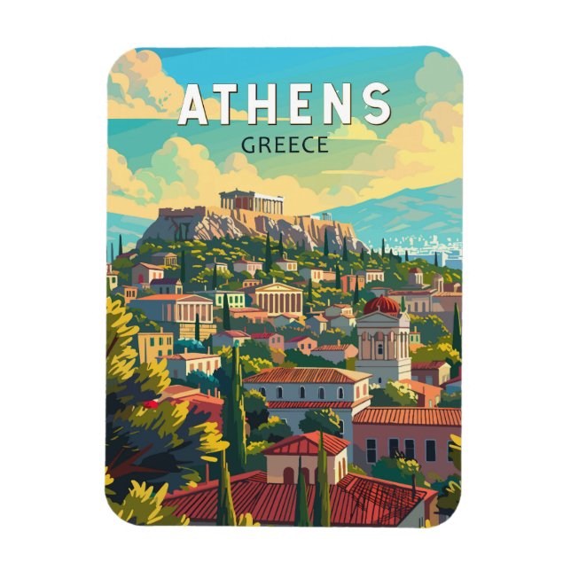 Athens Greece Travel Art Vintage Magnet (Vertical)