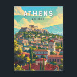 Athens Greece Travel Art Vintage Postcard<br><div class="desc">Athens retro vector travel design. The city is still dominated by 5th-century BC landmarks,  including the Acropolis,  a hilltop citadel topped with ancient buildings like the colonnaded Parthenon temple.</div>