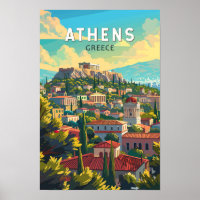 Athens Greece Travel Art Vintage