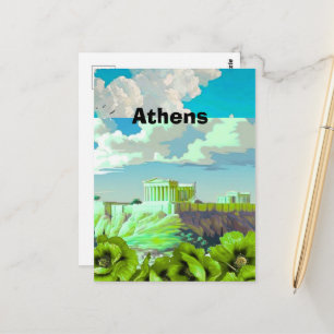 Athens Greece Travel Postcard Art, Athens Travel, 