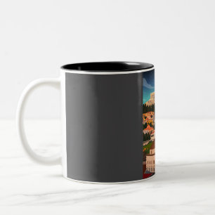 Athens Greece Travel Poster at Night  Two-Tone Coffee Mug