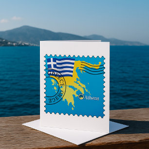 Athens Greece Travel Stamp Greek Flag and Map  Invitation