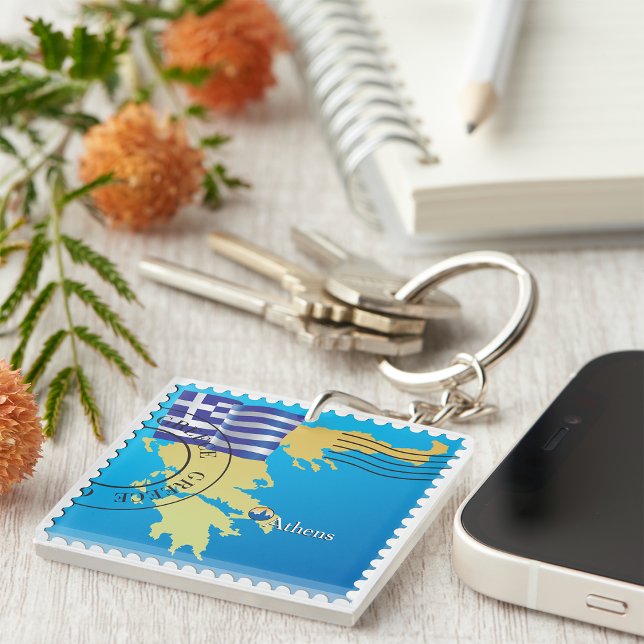 Athens Greece Travel Stamp Greek Flag and Map  Key Ring (Creator Uploaded)