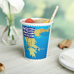 Athens Greece Travel Stamp Greek Flag and Map Paper Cups