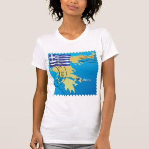 Athens Greece Travel Stamp Greek Flag and Map  T-Shirt