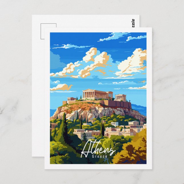 Athens Greece vintage travel illustration Postcard (Front/Back)