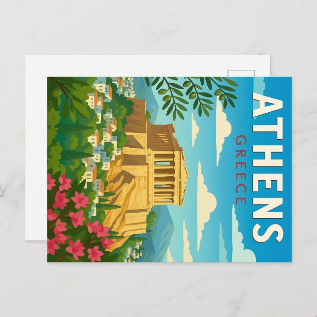 Athens Greece Vintage Travel | Parthenon Acropolis Postcard (Front/Back)