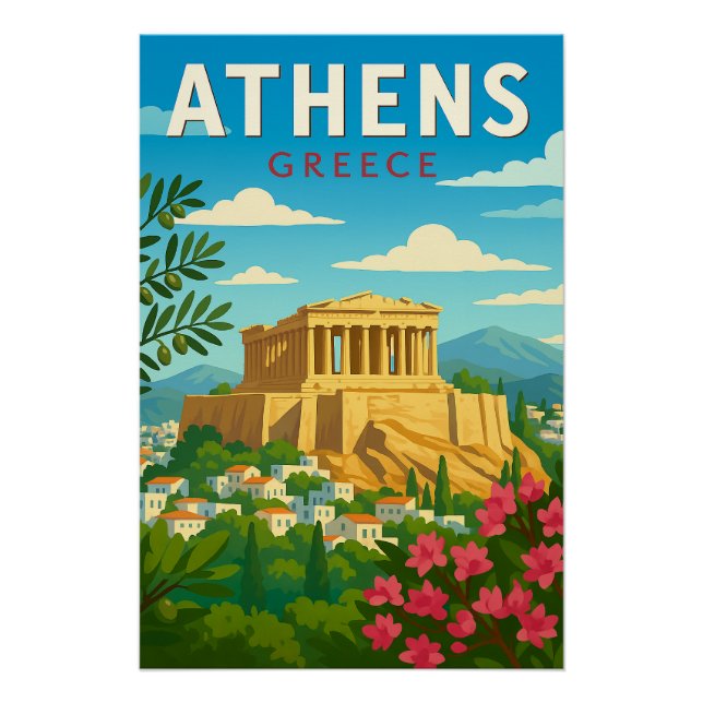 Athens Greece Vintage Travel | Parthenon Acropolis Poster (Front)