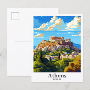 Athens Greece Vintage Travel Portrait Postcard