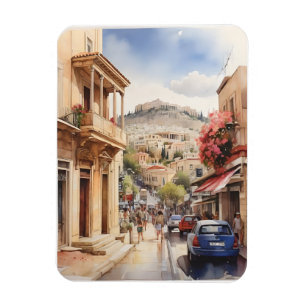 Athens Greece watercolor art Magnet