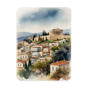 Athens Greece watercolor art Magnet
