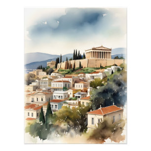 Athens Greece watercolor art Photo Print