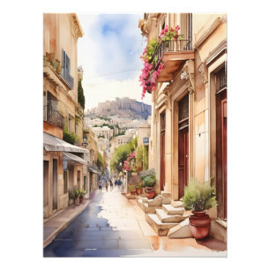 Athens Greece watercolor art Photo Print