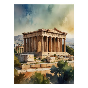 Athens Greece watercolor art Photo Print