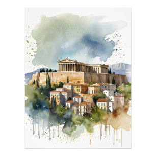 Athens Greece watercolor art Photo Print