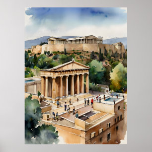 Athens Greece watercolor art Poster