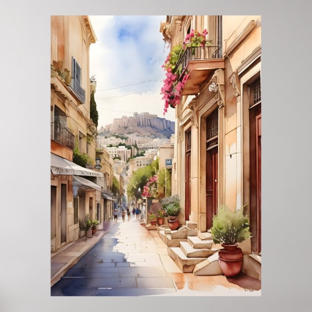 Athens Greece watercolor art Poster (Front)