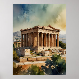 Athens Greece watercolor art Poster