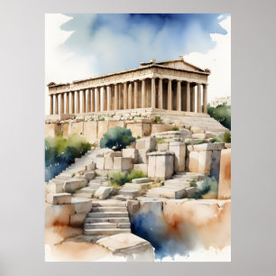 Athens Greece watercolor art Poster