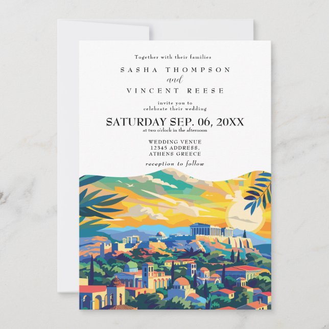 Athens Greece Wedding Invitation Retro (Front)