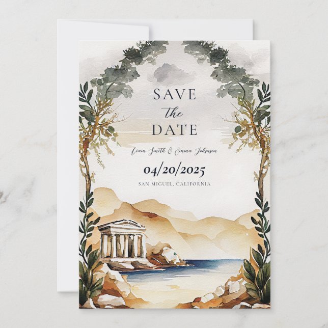 Athens Greek Save The Date Invitation (Front)