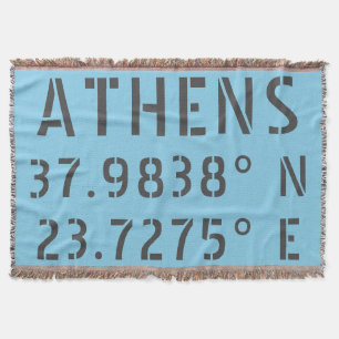Athens Latitude Longitude Throw Blanket