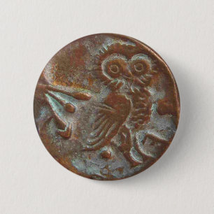 Athens Owl 6 Cm Round Badge