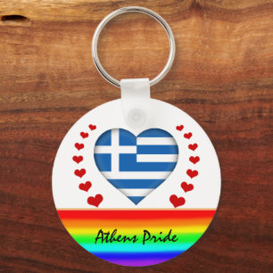 Athens Pride & Hearts & Rainbow Flag / Love Key Ring