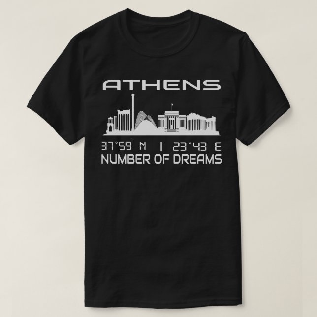 Athens Skyline GPS Coordinates Greece 1 T-Shirt (Design Front)